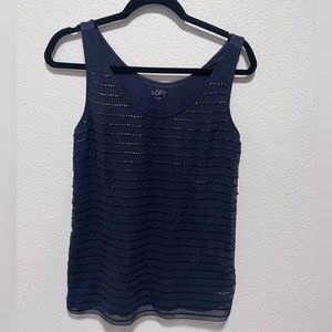 Ann Taylor LOFT Navy Blue Beaded Tank Top Size Medium